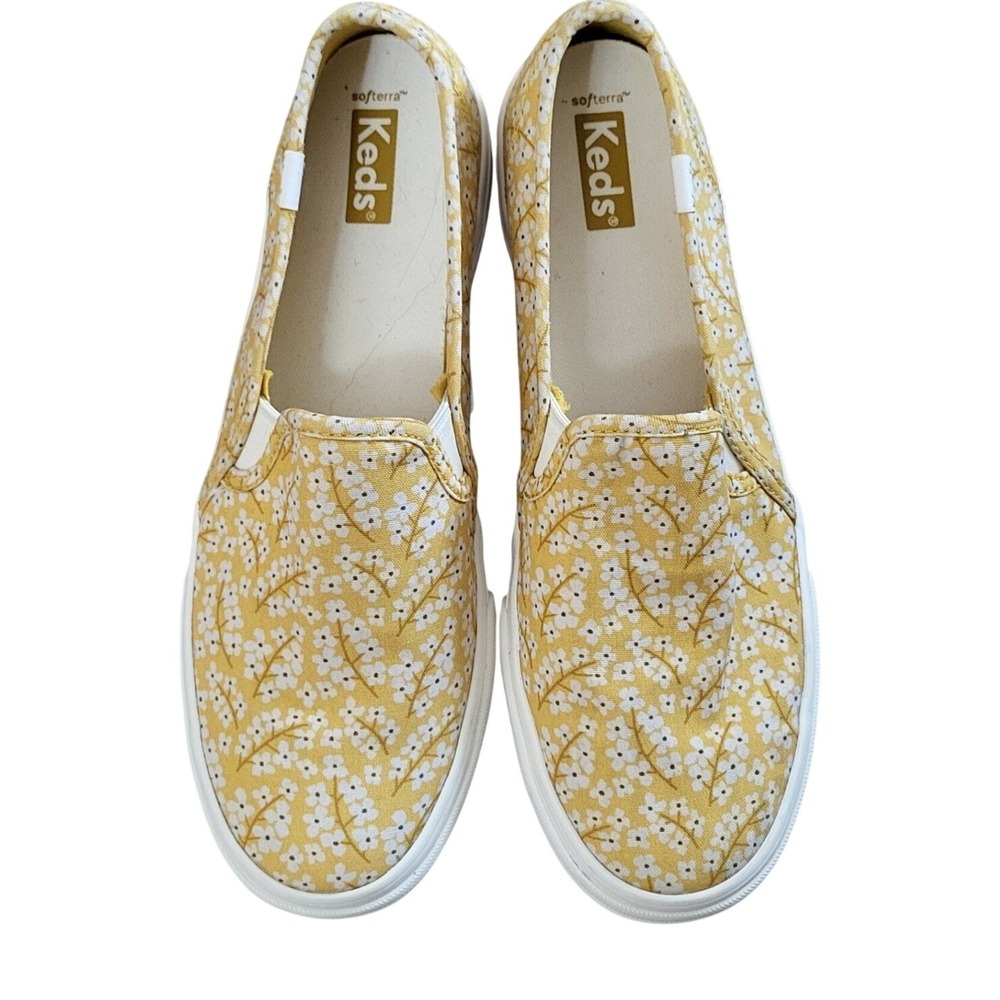 Keds Double Decker Yellow Floral Canvas Slip On Sneakers Softerra Womens 8.5